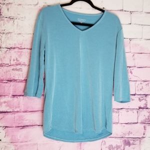 SEG'MENTS MADE IN CANADA MODAL TENCEL RIBBED BLUE V NECK WOMENS L